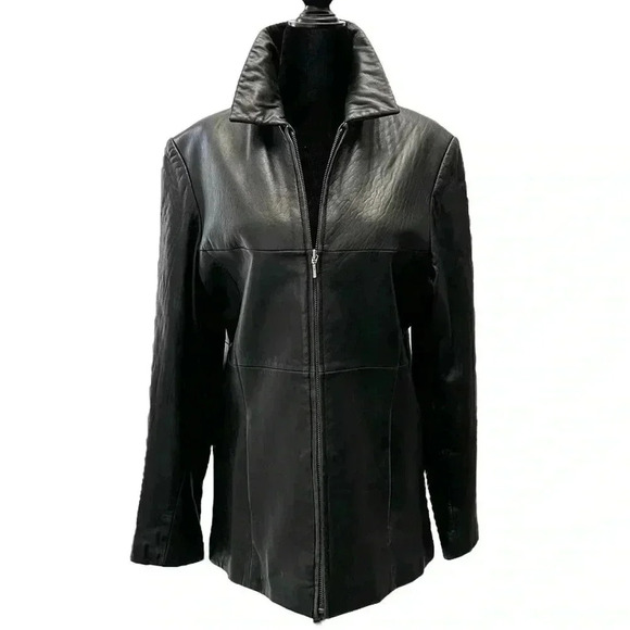 Merona Genuine Leather Jacket Coat Blazer Zipper Front Black Size Small - Picture 1 of 16